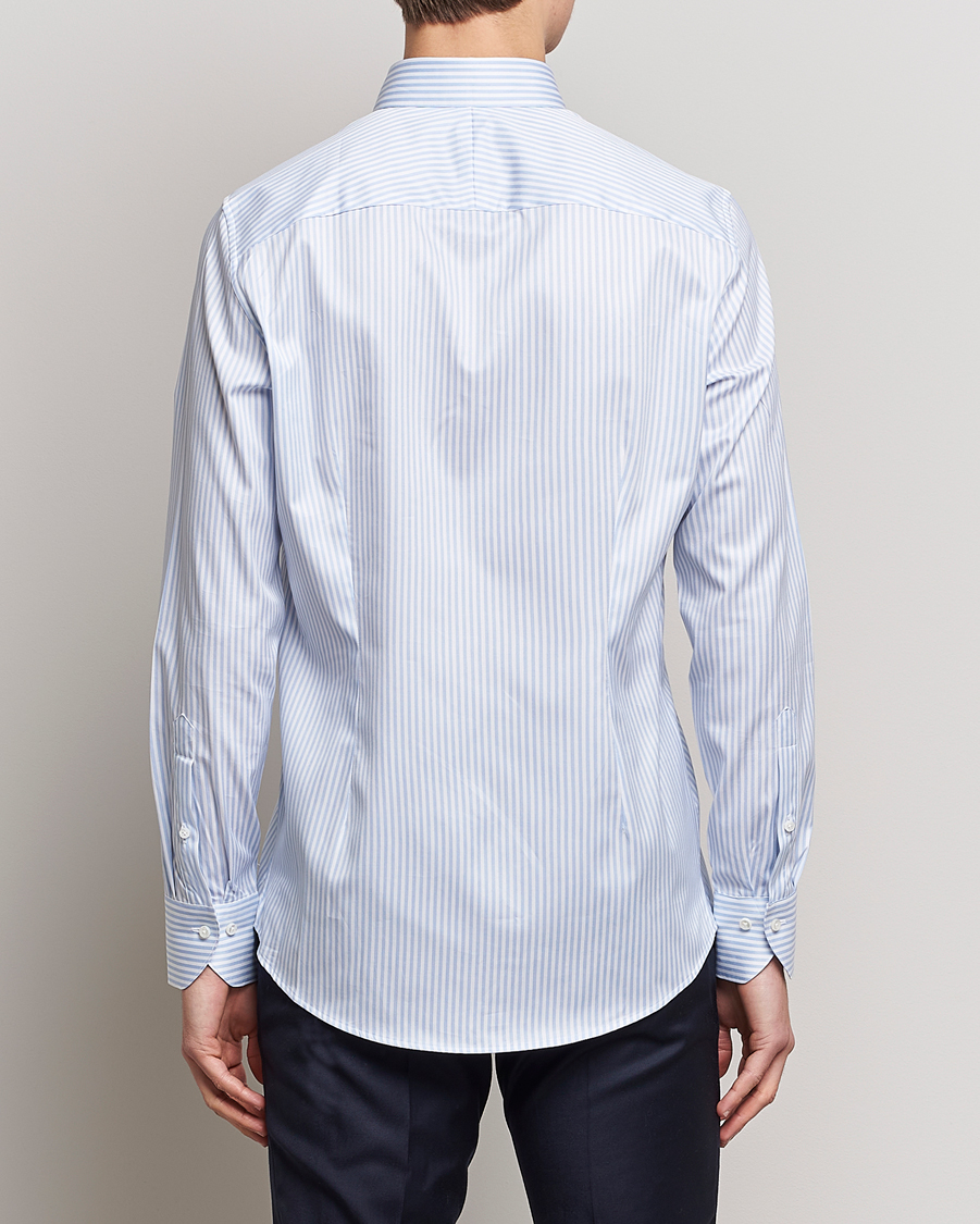 Hombres | Camisas | Stenströms | 1899 Slimline Button Down Stripe Shirt White/Blue