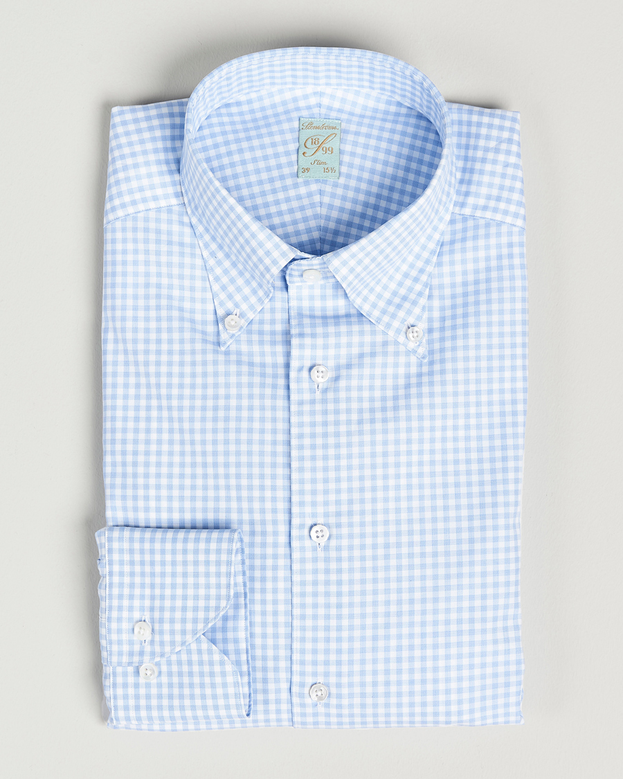Hombres | Camisas | Stenströms | 1899 Slimline Button Down Check Shirt White/Blue