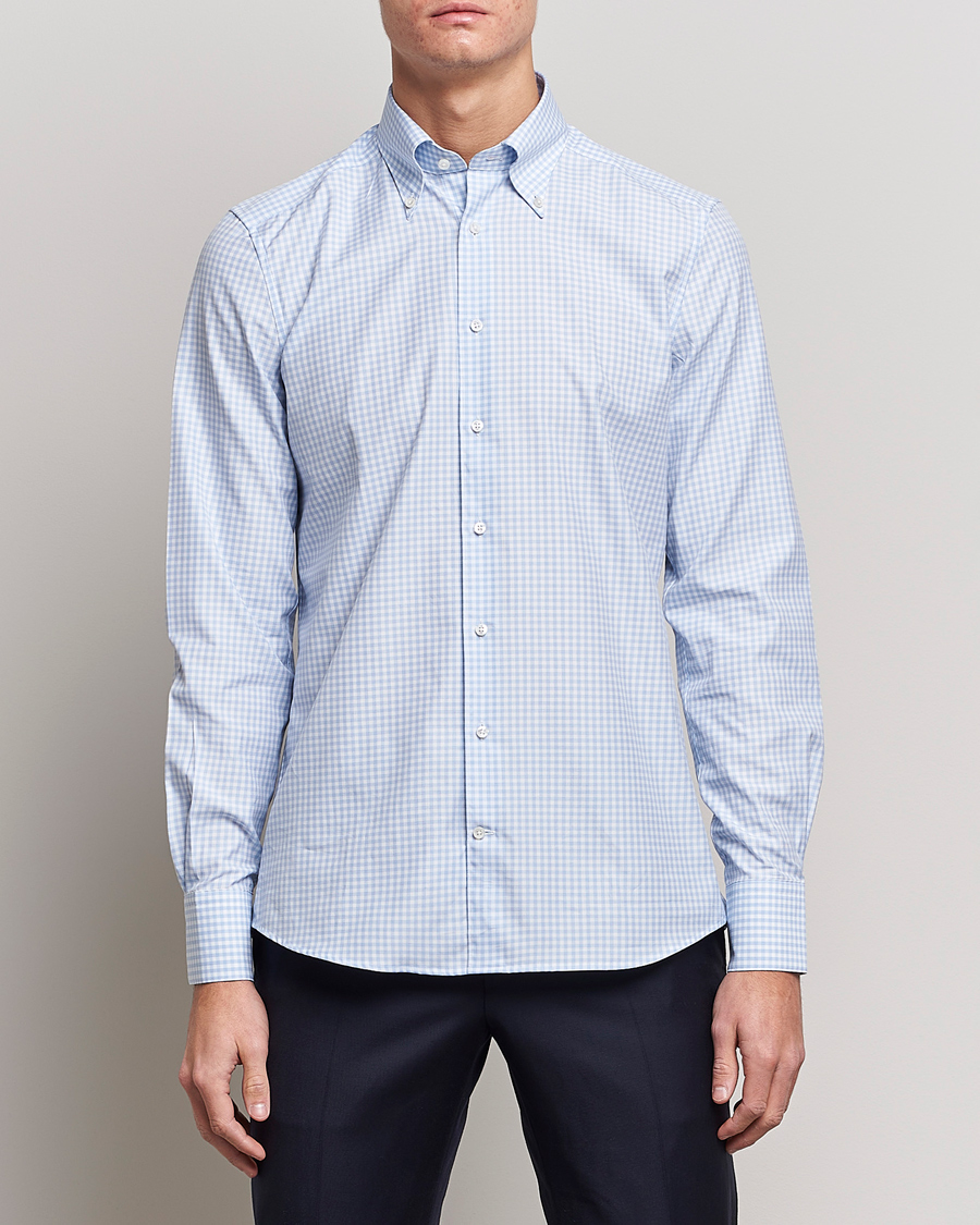 Hombres | Camisas | Stenströms | 1899 Slimline Button Down Check Shirt White/Blue