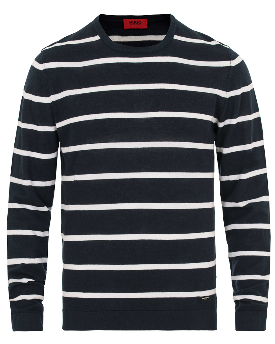 Hombres | Jerséis y prendas de punto | HUGO | Simun Stripe Knitted Crew Neck Navy/White