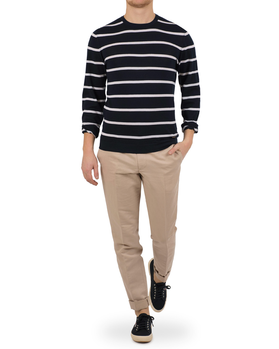 Hombres | Jerséis y prendas de punto | HUGO | Simun Stripe Knitted Crew Neck Navy/White