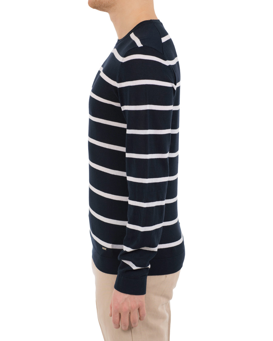 Hombres | Jerséis y prendas de punto | HUGO | Simun Stripe Knitted Crew Neck Navy/White