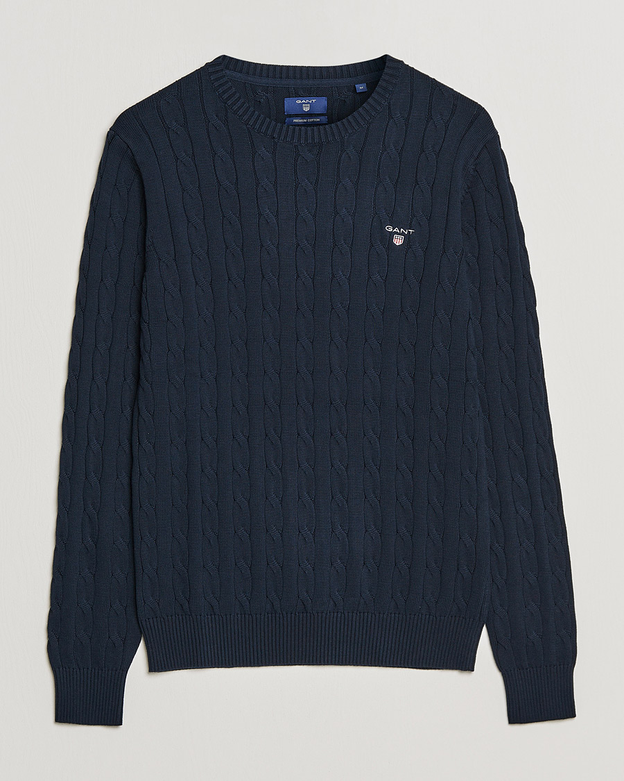 Hombres | Jerséis y prendas de punto | GANT | Cotton Cable Crew Neck Pullover Evening Blue