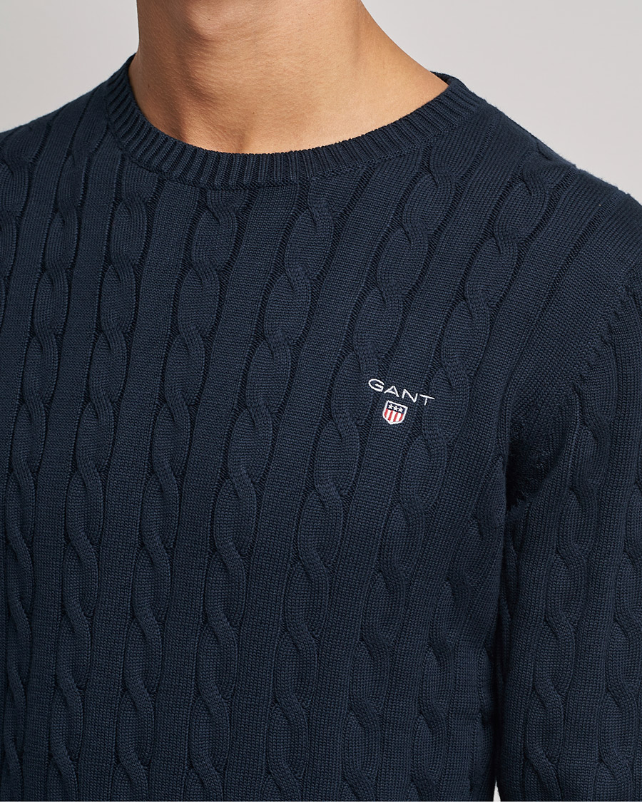 Hombres | Jerséis y prendas de punto | GANT | Cotton Cable Crew Neck Pullover Evening Blue