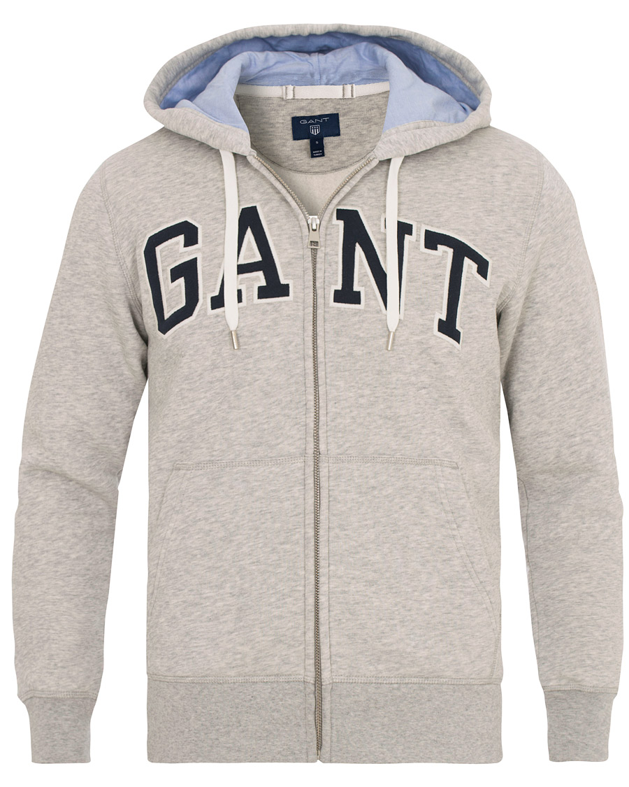 Hombres | Jerséis y prendas de punto | Gant | Outline Full Zip Hoodie Light Grey Melange