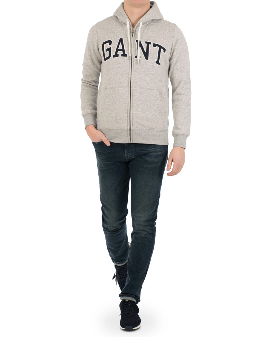 Hombres | Jerséis y prendas de punto | Gant | Outline Full Zip Hoodie Light Grey Melange