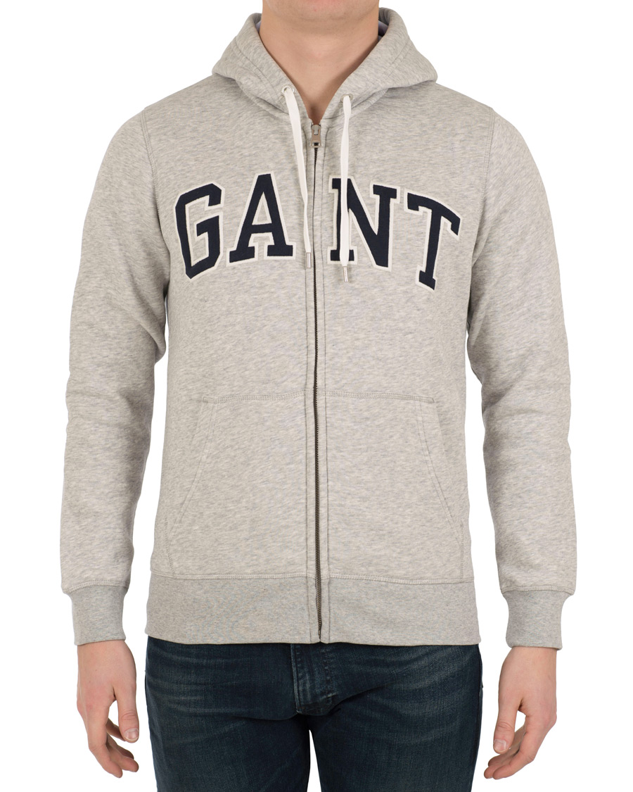 Hombres | Jerséis y prendas de punto | Gant | Outline Full Zip Hoodie Light Grey Melange