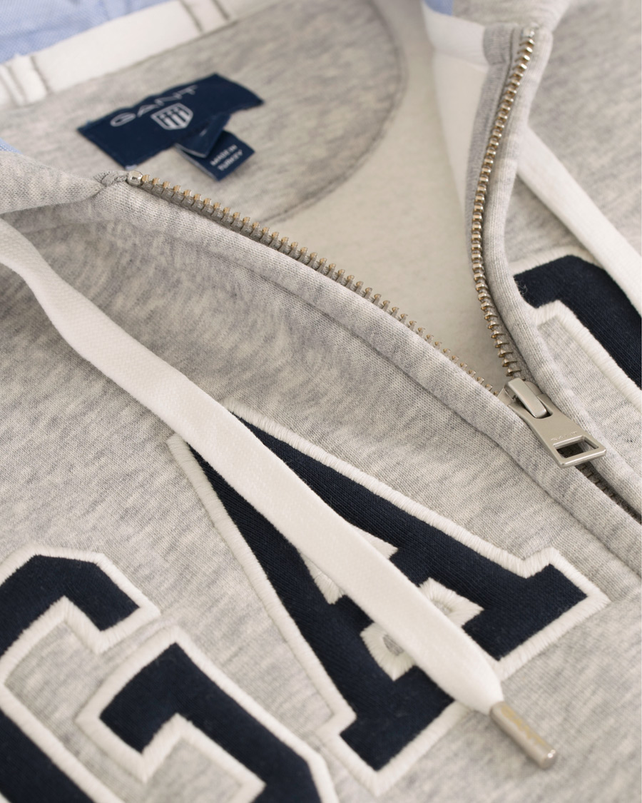 Hombres | Jerséis y prendas de punto | Gant | Outline Full Zip Hoodie Light Grey Melange