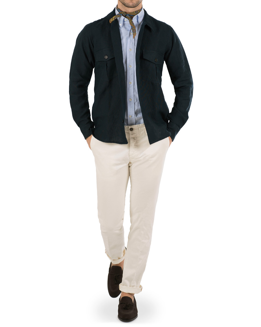 Hombres | Camisas | Drake's | Linen 2 Pocket Schacket Navy
