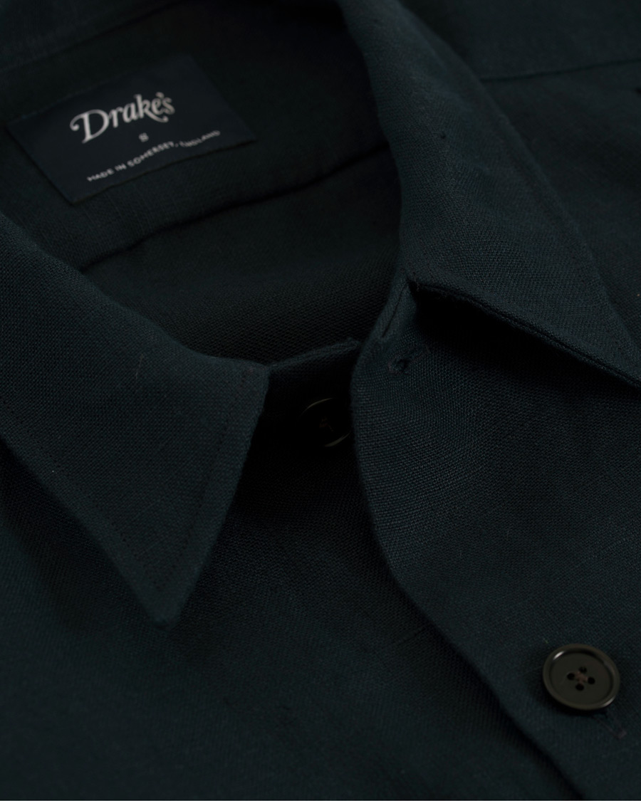 Hombres | Camisas | Drake's | Linen 2 Pocket Schacket Navy