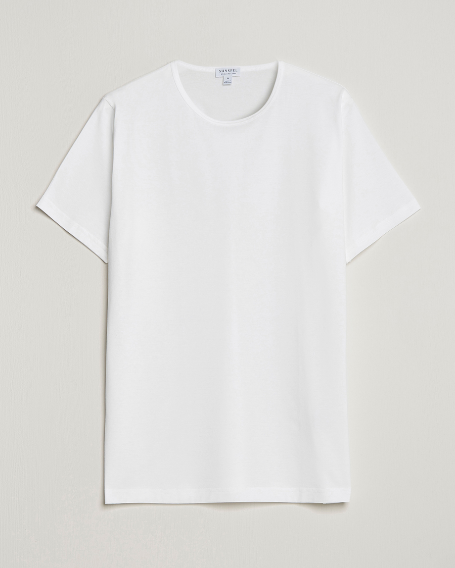 Hombres | Camisetas | Sunspel | Superfine Cotton Crew Neck T-Shirt White