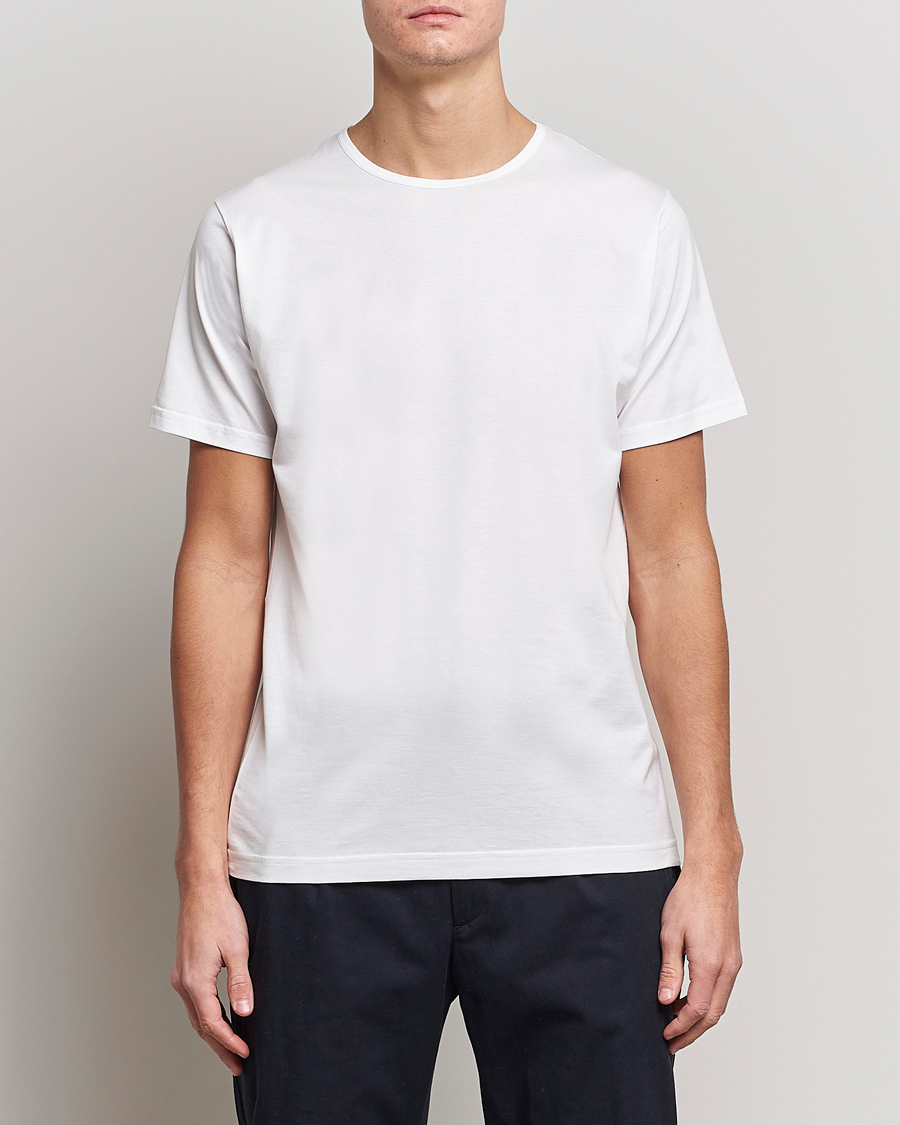 Hombres | Camisetas | Sunspel | Superfine Cotton Crew Neck T-Shirt White