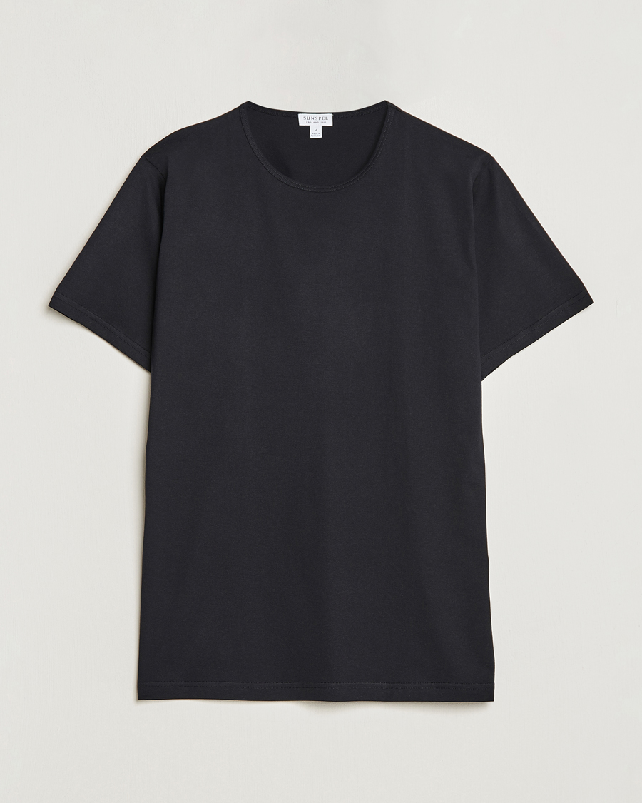 Hombres | Camisetas | Sunspel | Superfine Cotton Crew Neck T-Shirt Black