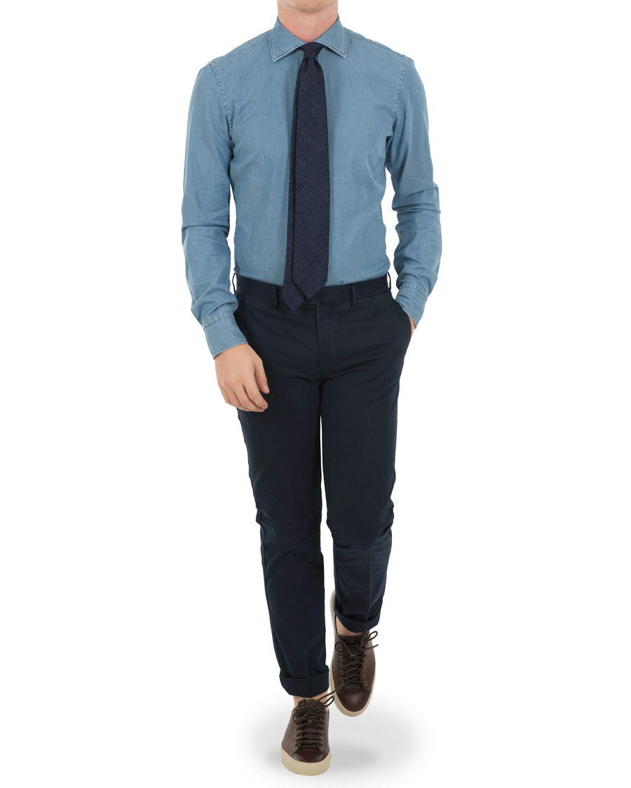 Hombres | Camisas | Stenströms | Slimline Garment Washed Shirt Light Denim