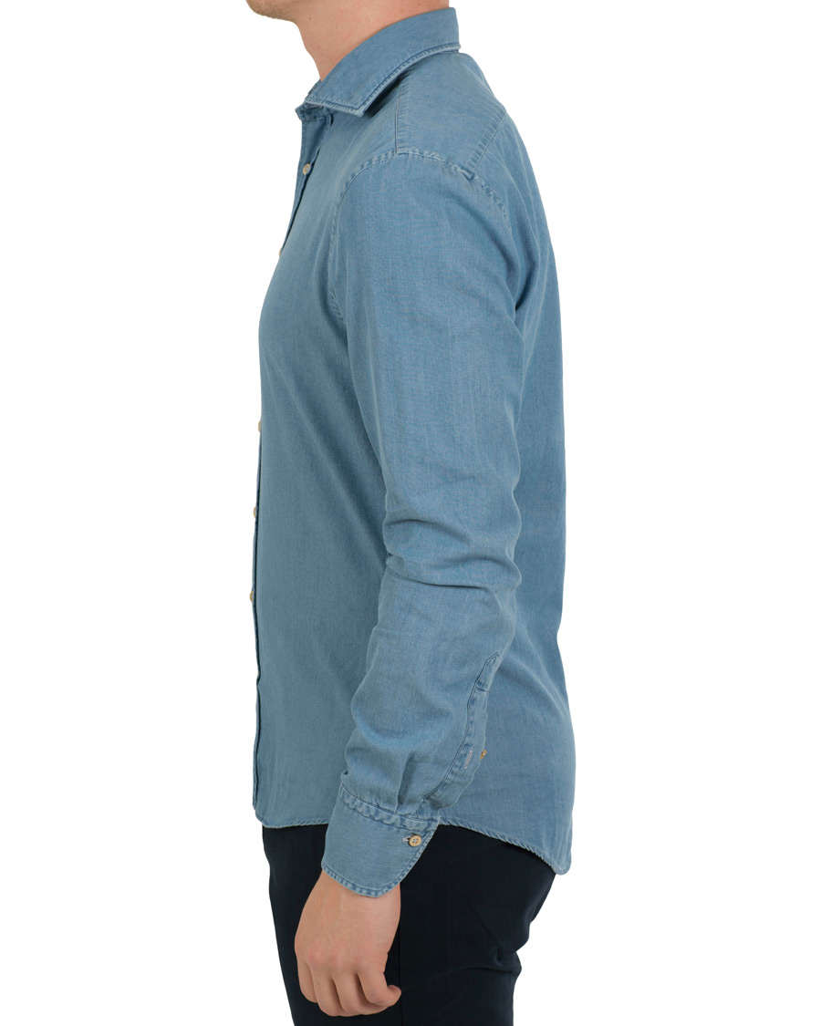 Hombres | Camisas | Stenströms | Slimline Garment Washed Shirt Light Denim