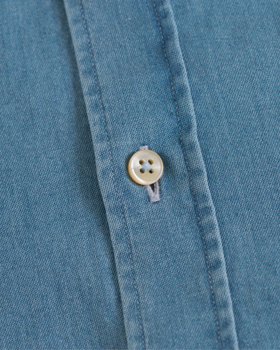 Hombres | Camisas | Stenströms | Slimline Garment Washed Shirt Light Denim