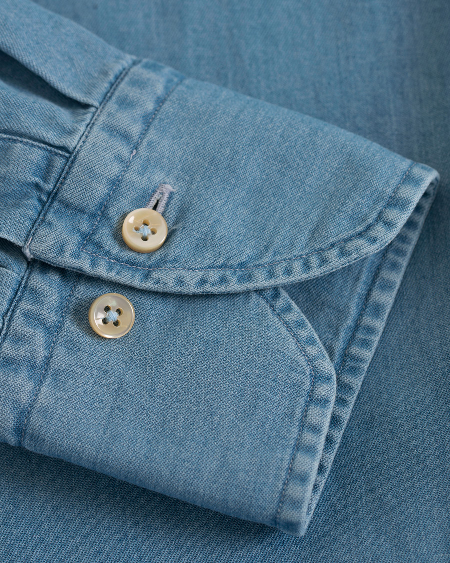 Hombres | Camisas | Stenströms | Slimline Garment Washed Shirt Light Denim