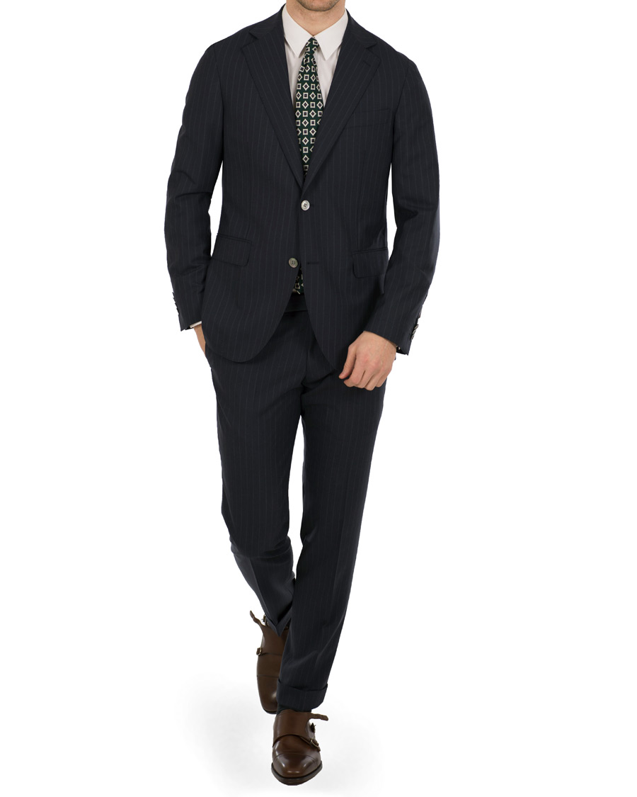 Hombres | Trajes | Oscar Jacobson | Ferry Wool Pinstripe Suit Navy
