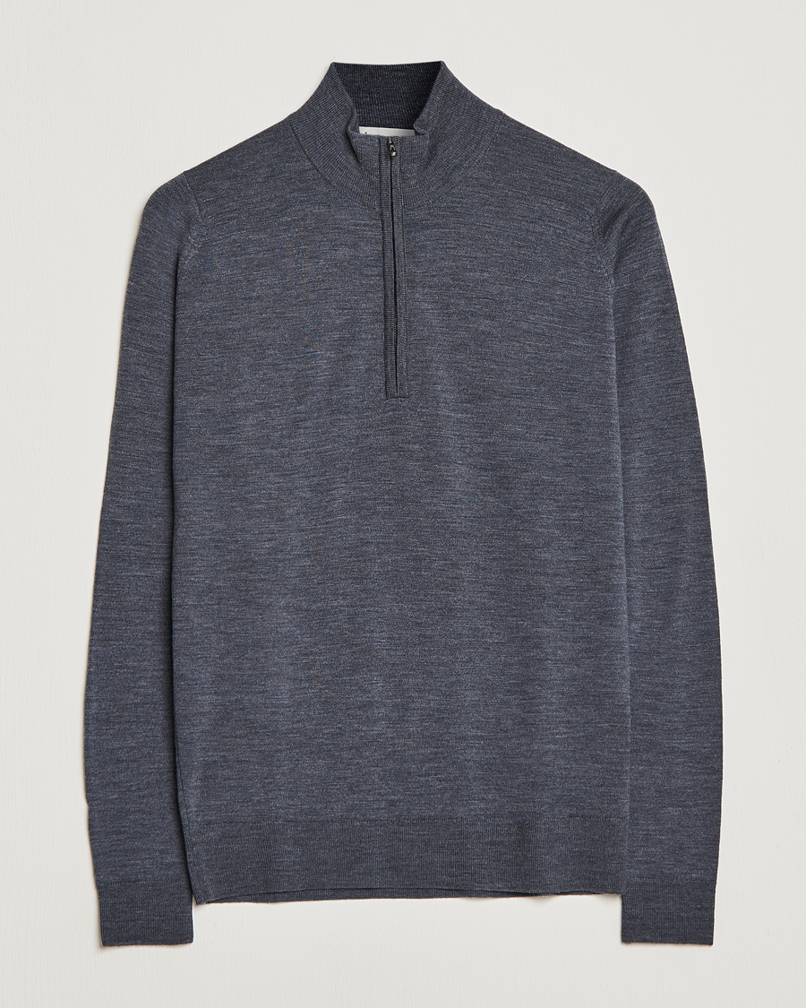 Hombres | Jerséis y prendas de punto | John Smedley | Barrow Extra Fine Merino Half Zip Charcoal