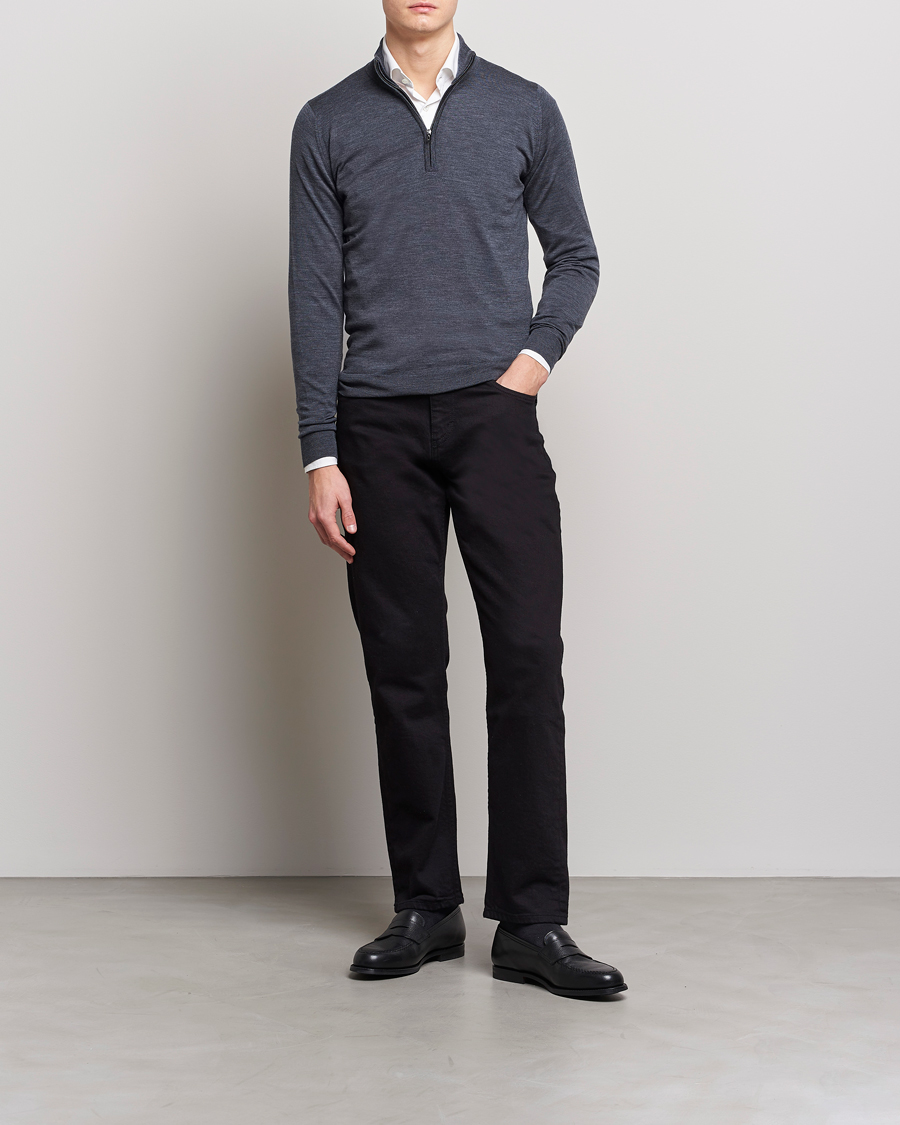 Hombres | Jerséis y prendas de punto | John Smedley | Barrow Extra Fine Merino Half Zip Charcoal