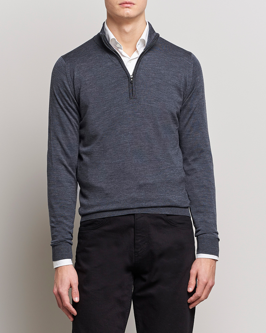 Hombres | Jerséis y prendas de punto | John Smedley | Barrow Extra Fine Merino Half Zip Charcoal
