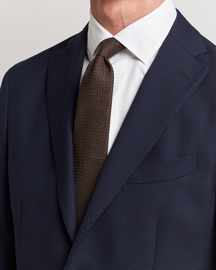 Hombres | Departamentos | Drake's | Silk Grenadine Handrolled 8 cm Tie Brown
