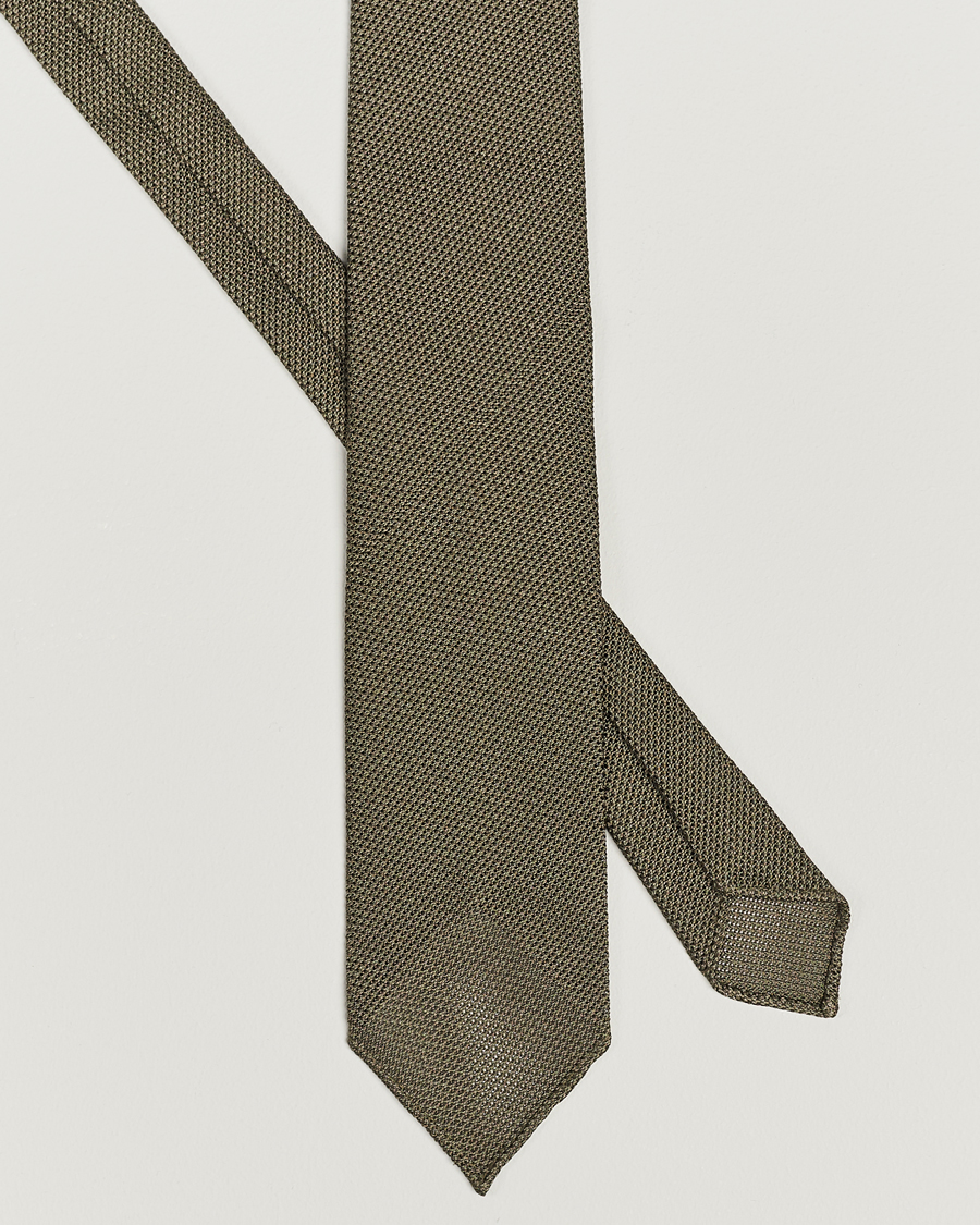 Hombres | Departamentos | Drake's | Silk Grenadine Handrolled 8 cm Tie Khaki