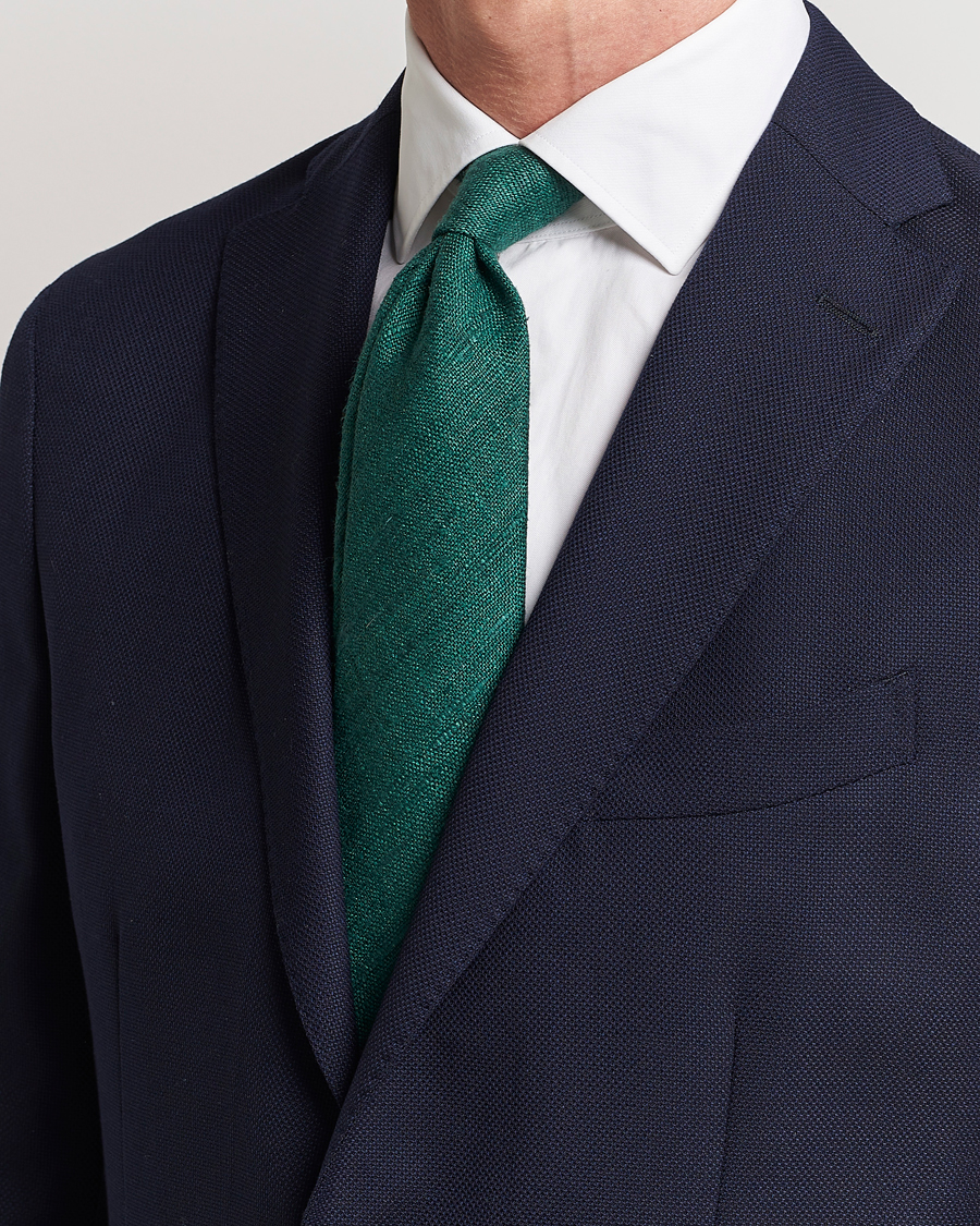 Hombres | Preppy Authentic | Drake's | Tussah Silk Handrolled 8 cm Tie Green