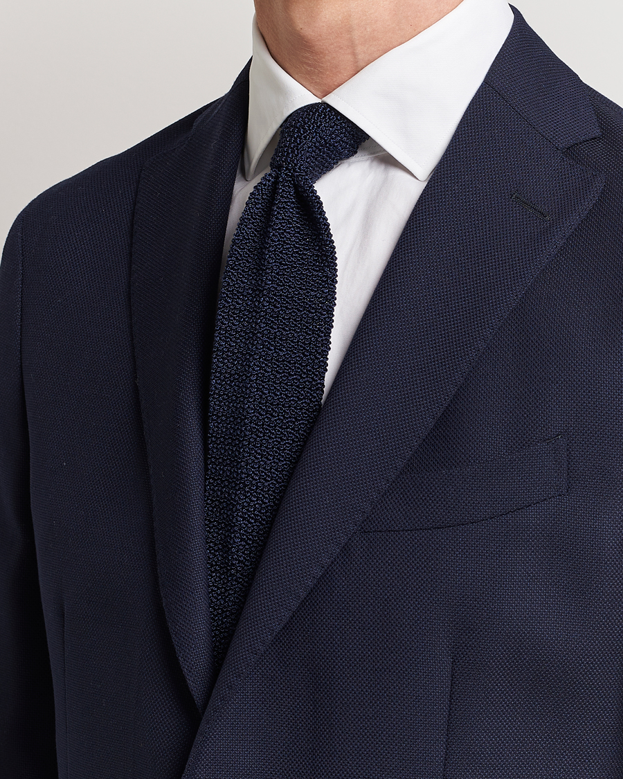 Hombres |  | Drake\'s | Knitted Silk 6.5 cm Tie Navy