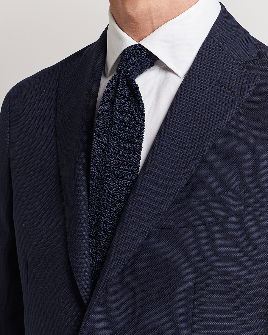 Hombres | Drake's Knitted Silk 6.5 cm Tie Navy | Drake's | Knitted Silk 6.5 cm Tie Navy