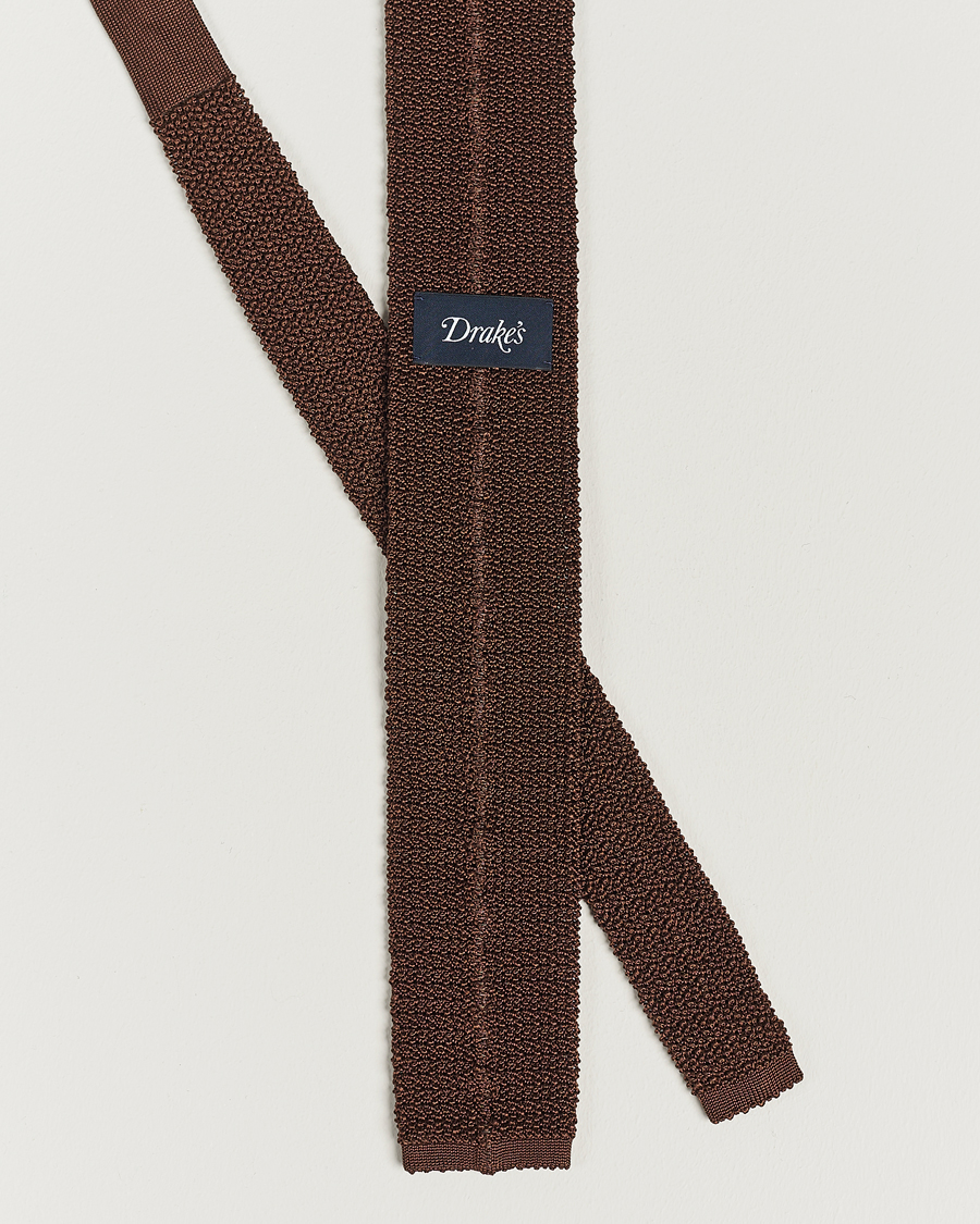 Hombres |  | Drake's | Knitted Silk 6.5 cm Tie Brown