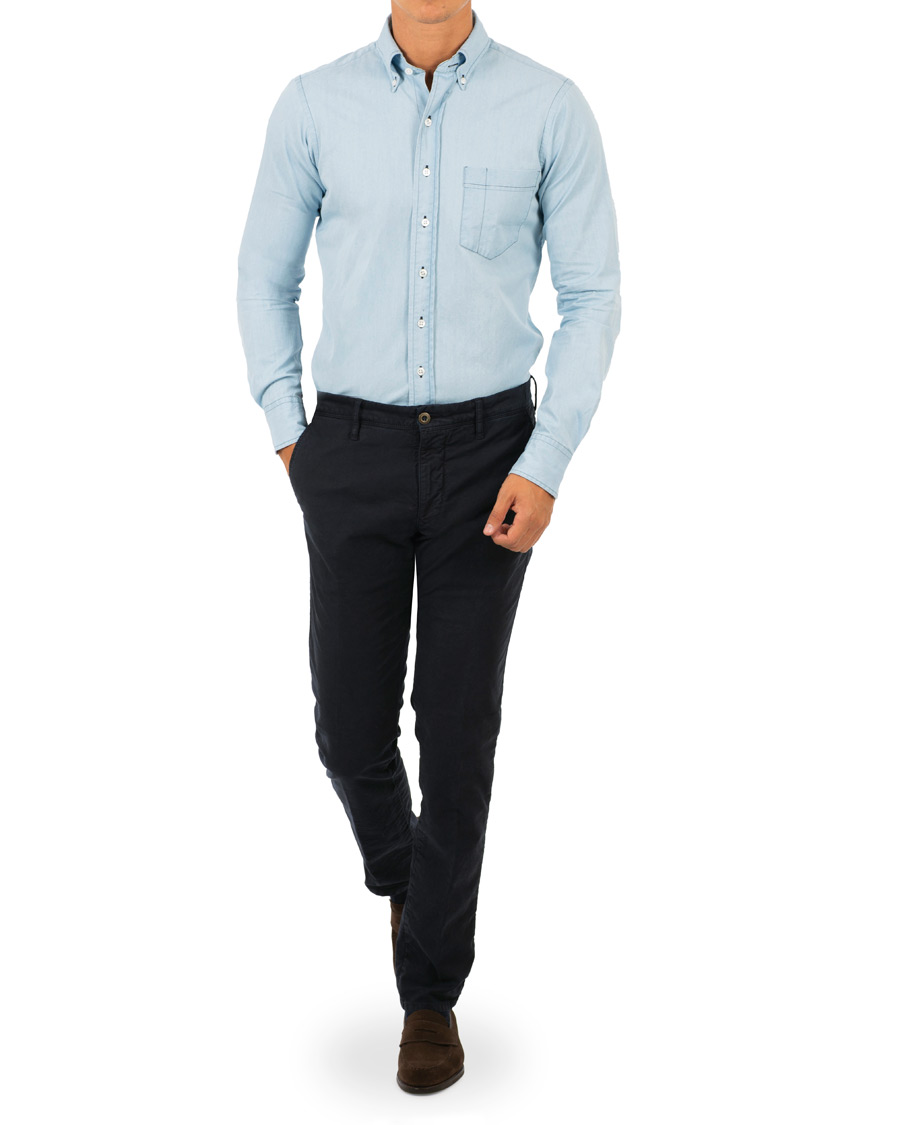 Hombres | Camisas | Drake's | Slim Fit Denim Pocket Shirt Light Washed