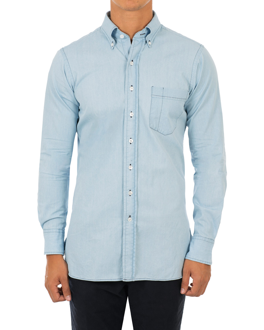 Hombres | Camisas | Drake's | Slim Fit Denim Pocket Shirt Light Washed