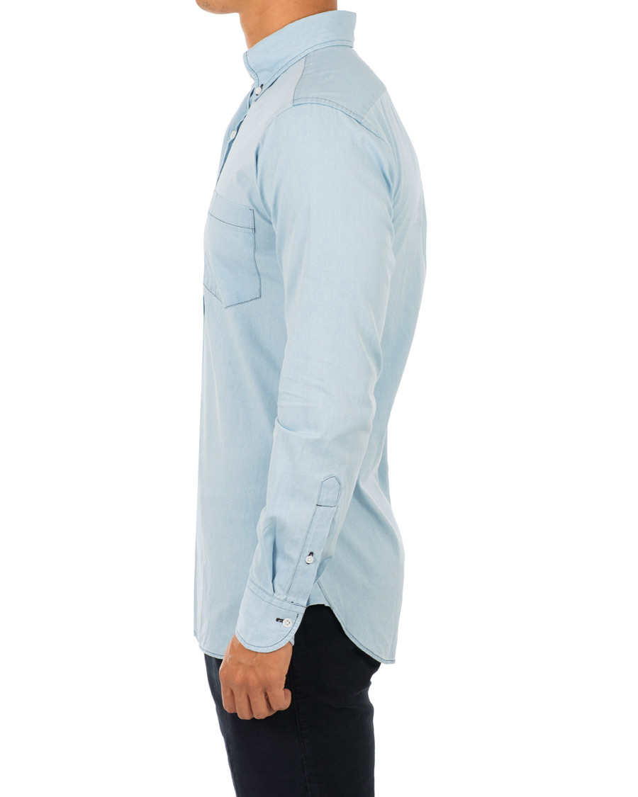 Hombres | Camisas | Drake's | Slim Fit Denim Pocket Shirt Light Washed