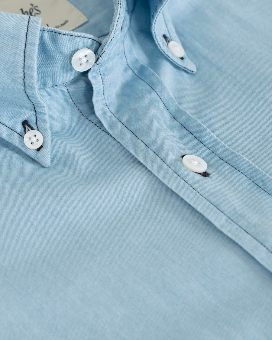 Hombres | Camisas | Drake's | Slim Fit Denim Pocket Shirt Light Washed