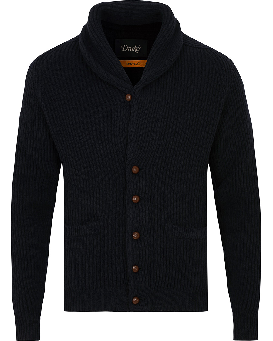 Hombres | Jerséis y prendas de punto | Drake's | Lambswool Shawl Cardigan Navy