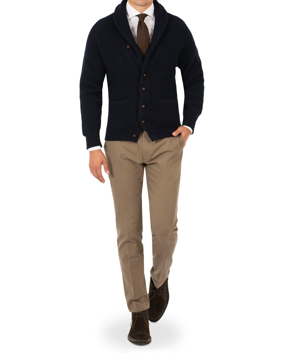 Hombres | Jerséis y prendas de punto | Drake's | Lambswool Shawl Cardigan Navy