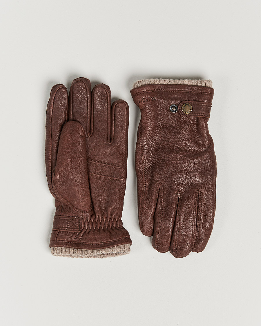 Hombres | Guantes | Hestra | Utsjö Fleece Lined Buckle Elkskin Glove Chestnut