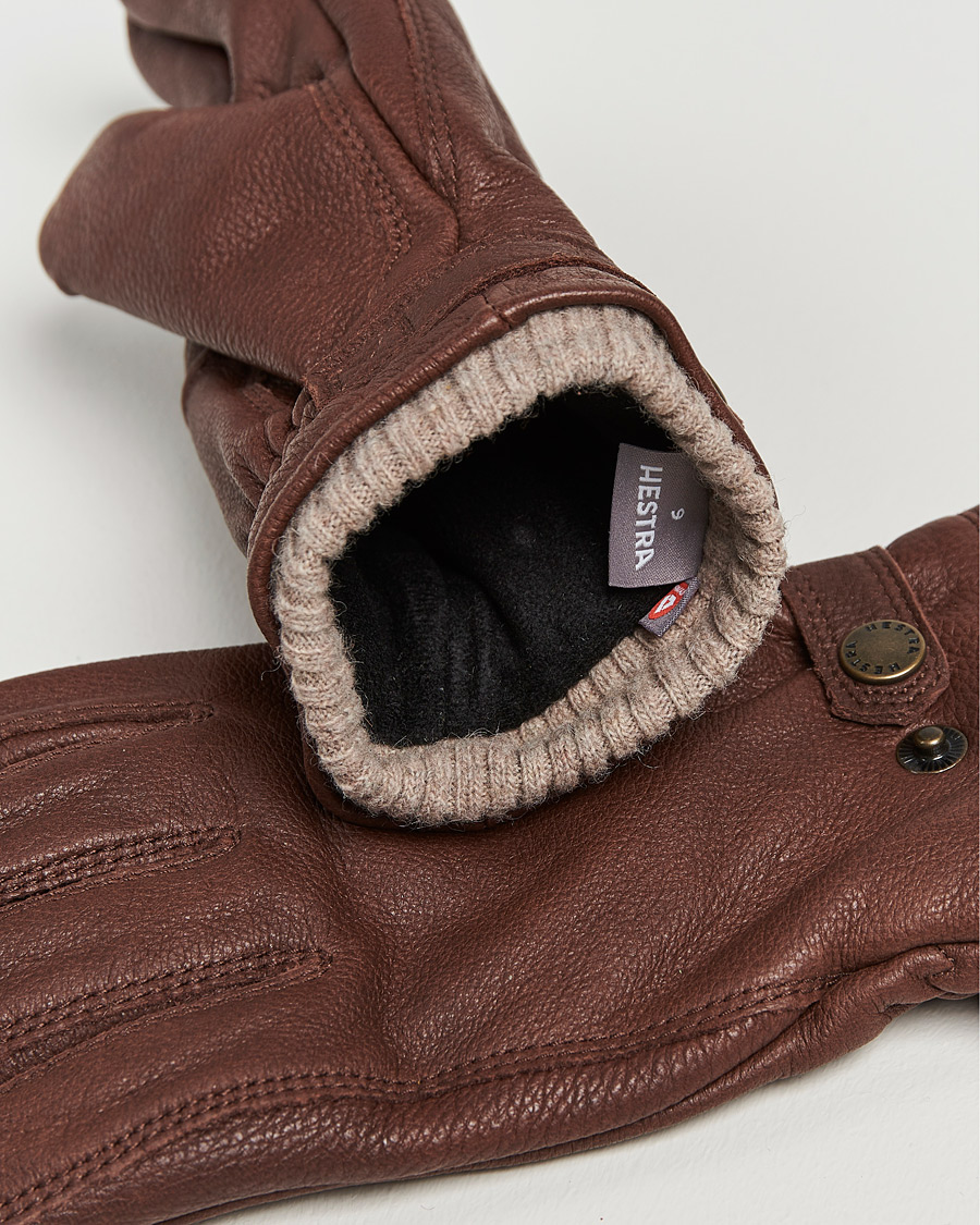 Hombres | Guantes | Hestra | Utsjö Fleece Lined Buckle Elkskin Glove Chestnut