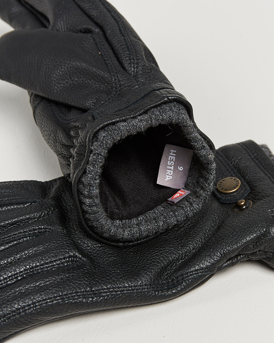 Hombres | Guantes | Hestra | Utsjö Fleece Lined Buckle Elkskin Glove Black