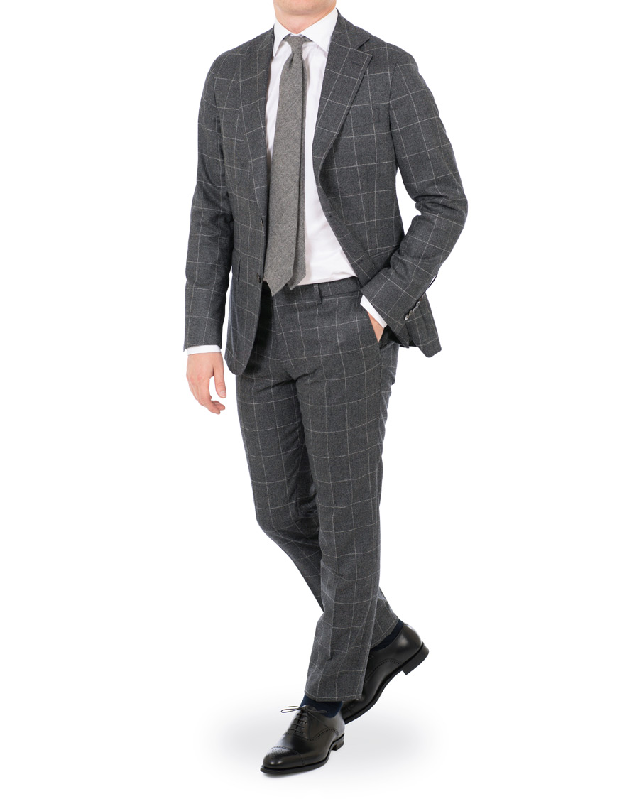 Hombres | Trajes | Oscar Jacobson | Egel Super 120 Wool Vitale Barberis Check Suit Grey