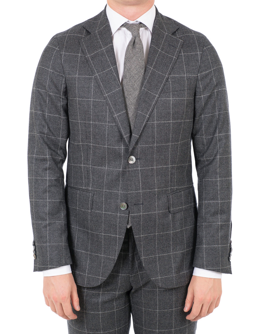 Hombres | Trajes | Oscar Jacobson | Egel Super 120 Wool Vitale Barberis Check Suit Grey