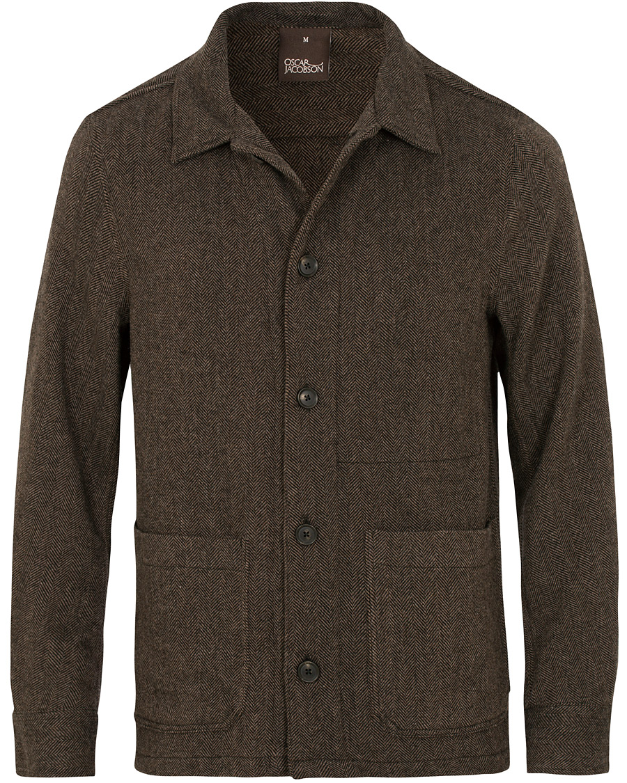Hombres | Abrigos y chaquetas | Oscar Jacobson | Hannes Herringbone Shirt Jacket Brown