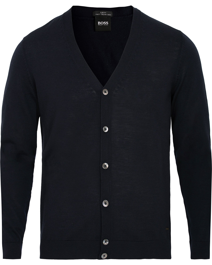 Hombres | Jerséis y prendas de punto | BOSS BLACK | BOSS Mardon Extra Fine Merino Cardigan Dark Navy