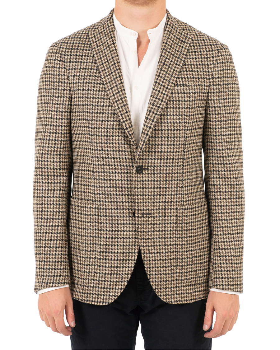 Hombres | Blazers | The Gigi | Degas Single Breasted Houndstooth Tweed Blazer Brown