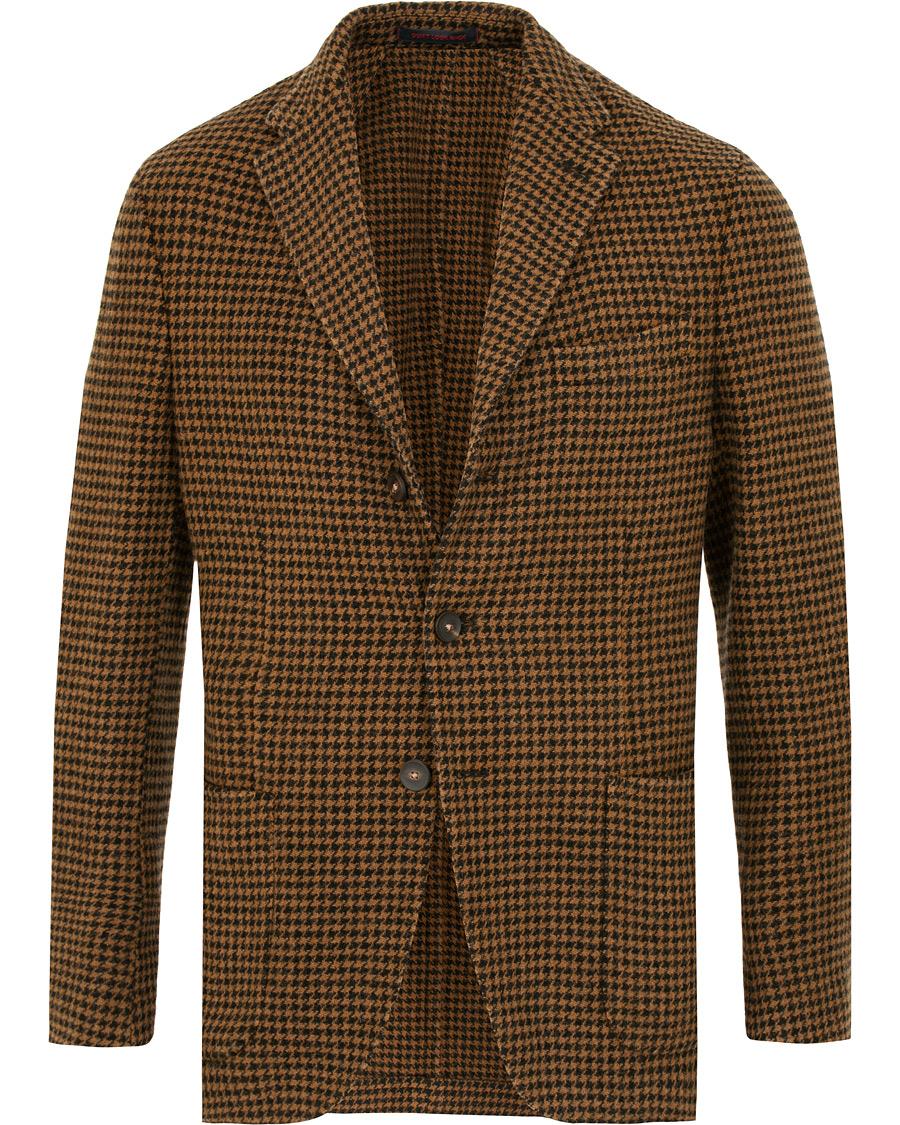 Hombres | Blazers | The Gigi | Art Garment Dyed Houndstooth Shetland Blazer Dark Brown