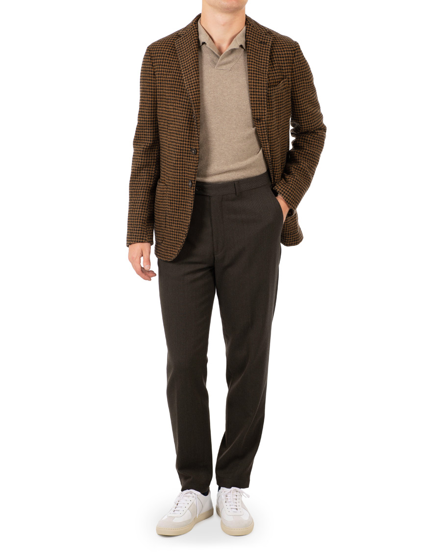 Hombres | Blazers | The Gigi | Art Garment Dyed Houndstooth Shetland Blazer Dark Brown