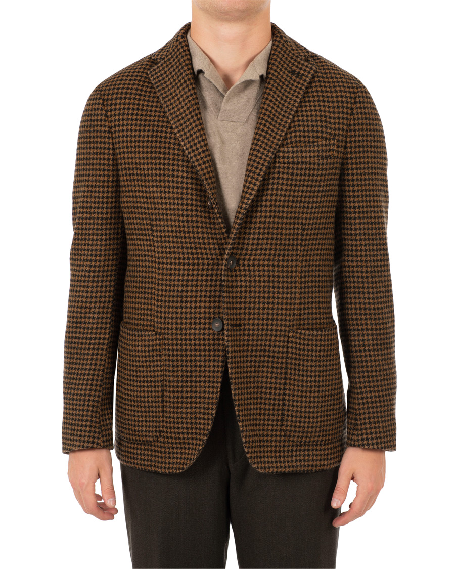 Hombres | Blazers | The Gigi | Art Garment Dyed Houndstooth Shetland Blazer Dark Brown