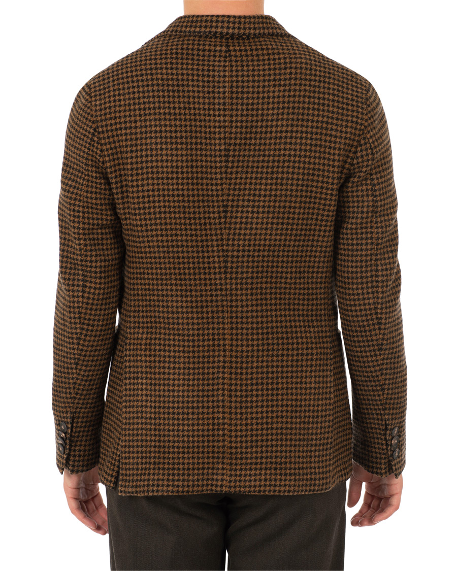 Hombres | Blazers | The Gigi | Art Garment Dyed Houndstooth Shetland Blazer Dark Brown