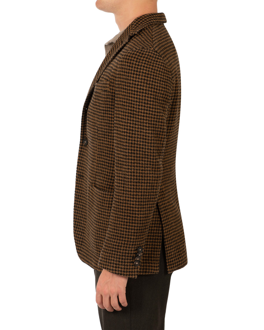 Hombres | Blazers | The Gigi | Art Garment Dyed Houndstooth Shetland Blazer Dark Brown